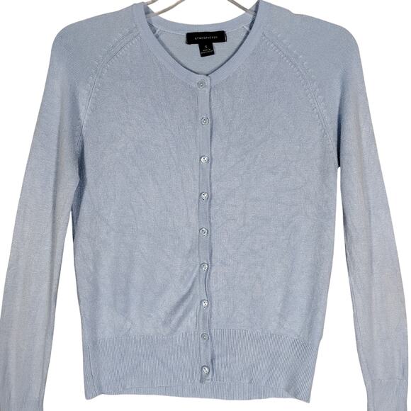 Atmosphere Fine Knit Sweater Size Small Light Blue Button Down Long Sleeve - Picture 4 of 7